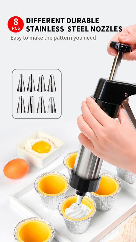Stainless Steel Cookie Press Maker Kit with 13 Disc Molds and 8 Icing Tips Black Manual Biscuit Machine Set
