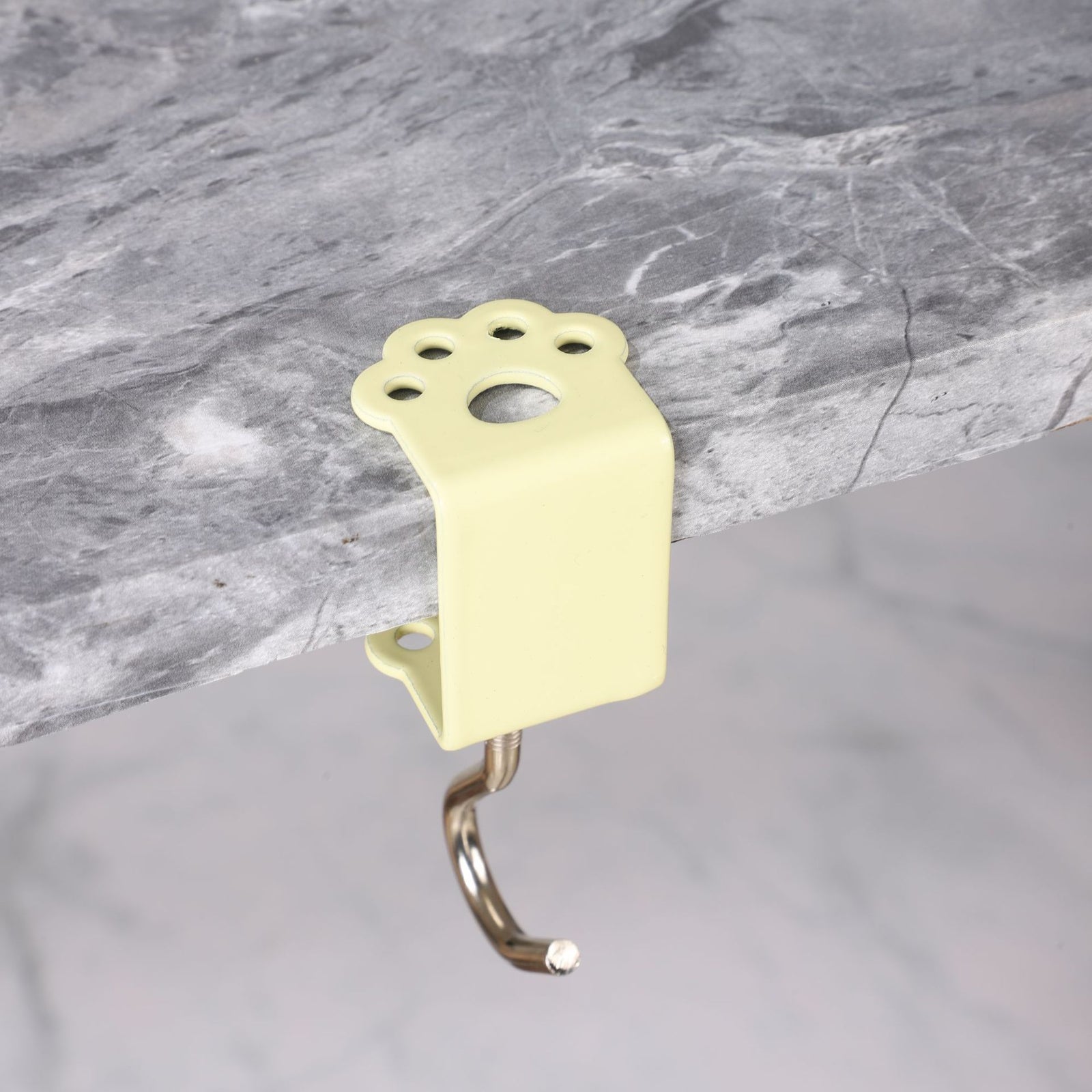 Macaron Paw Table Side Hook 2-Piece Set Adjustable Desk Hanging Clamp No-Drill Portable Bag Hook Light Yellow
