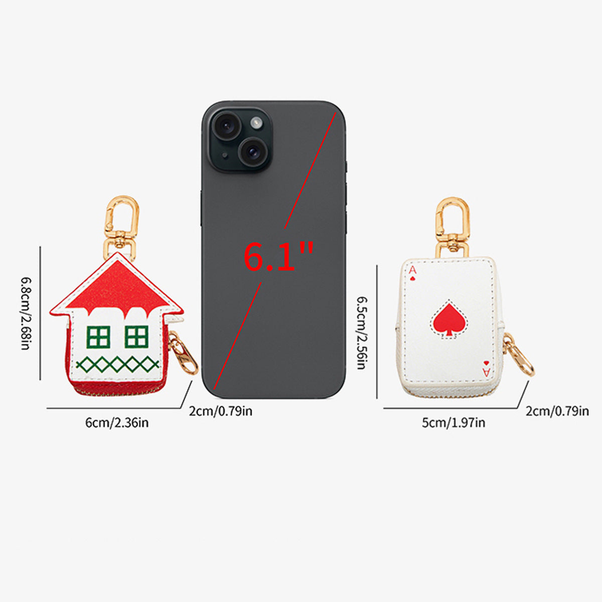 Cute Christmas House Mini Pouch Keychain PU Leather Coin Purse Earbuds Case Bag Charm Festive Gift