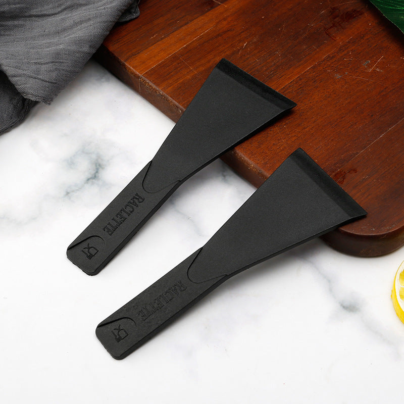 2 PCS Non-Stick Nylon Raclette Scrapers Heat Resistant Mini Spatula Turners for Cheese Baking & Cookware Protection 13.5cm Black