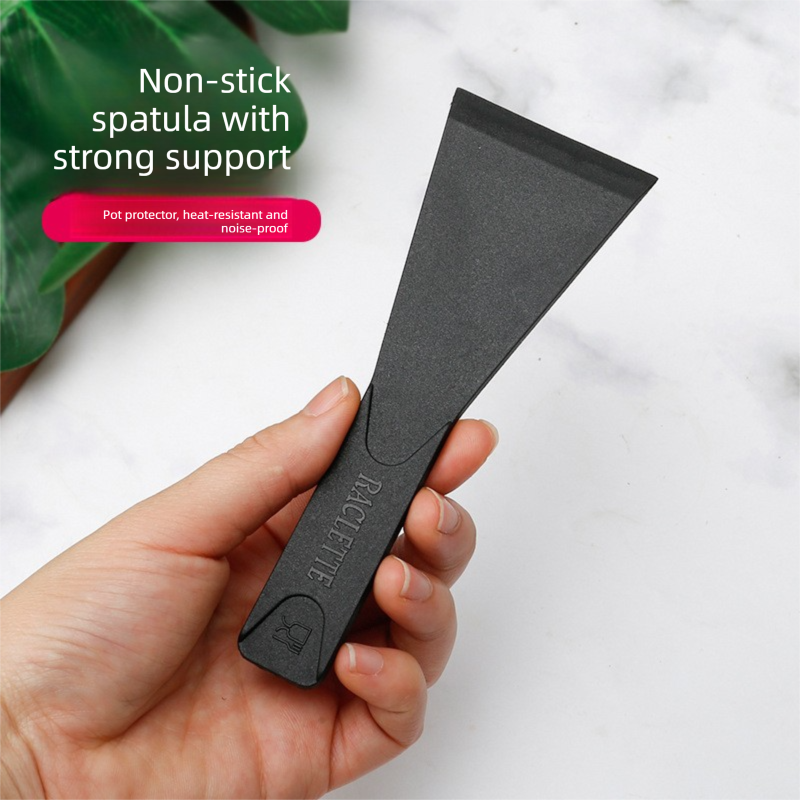 2 PCS Non-Stick Nylon Raclette Scrapers Heat Resistant Mini Spatula Turners for Cheese Baking & Cookware Protection 13.5cm Black