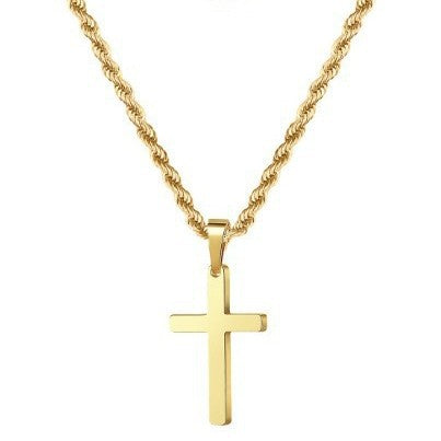 Gold Tone Cross Pendant Necklace Twisted Rope Chain 45cm Unisex Fashion Jewellery Gift for Men & Women