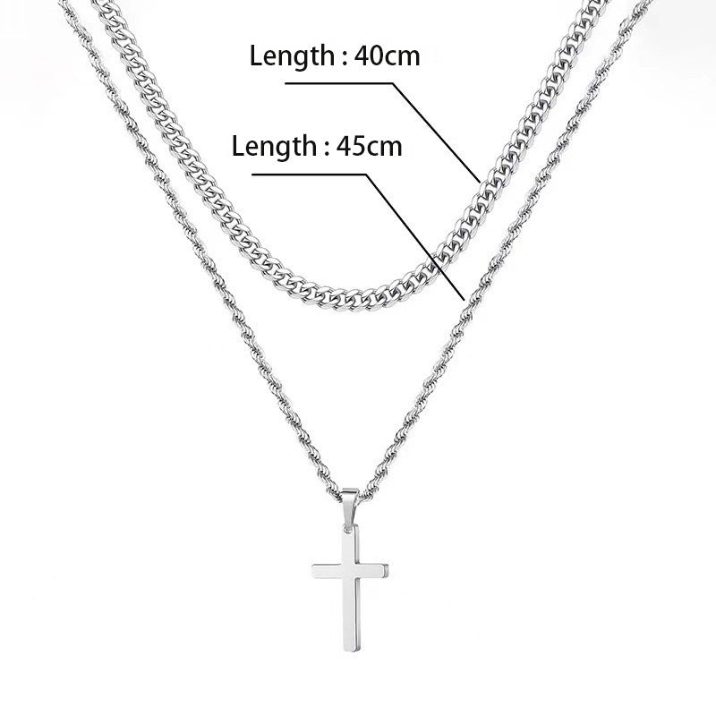 Silver Tone Cross Pendant Necklace Twisted Rope Chain 45cm Unisex Fashion Jewellery Gift for Men & Women