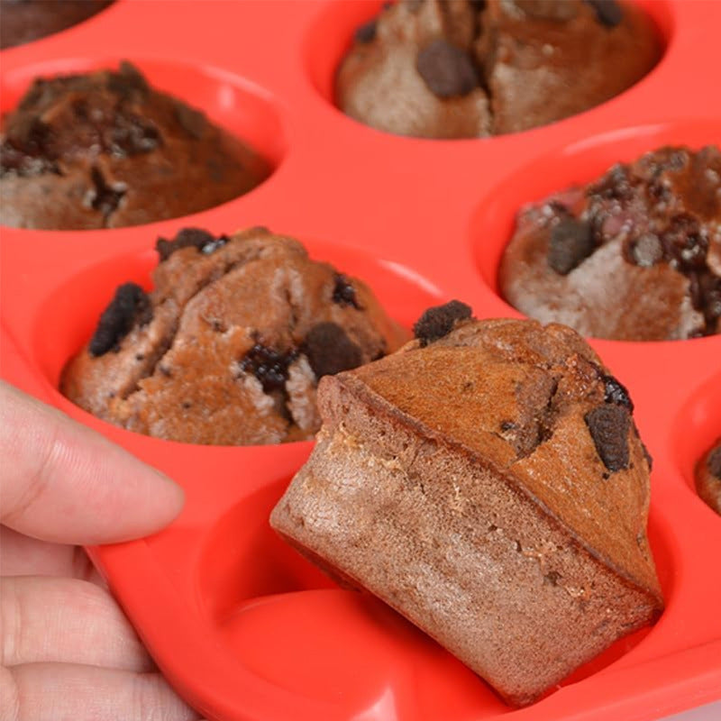 3 PCS Food Grade Silicone Cake Mould 12 Cup Round Cupcake Pan Blue Red and Orange Easy Release Non Stick Baking Trays