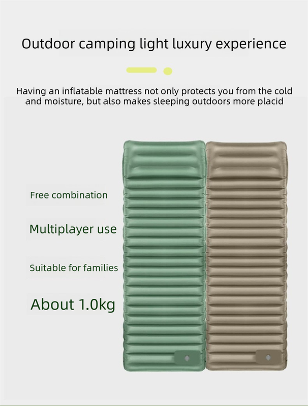 Outdoor Camping Self-Inflatable Air Mattress Portable Foot Press Beach Picnic Mat Foldable TPU Sleeping Pad Desert and Grey