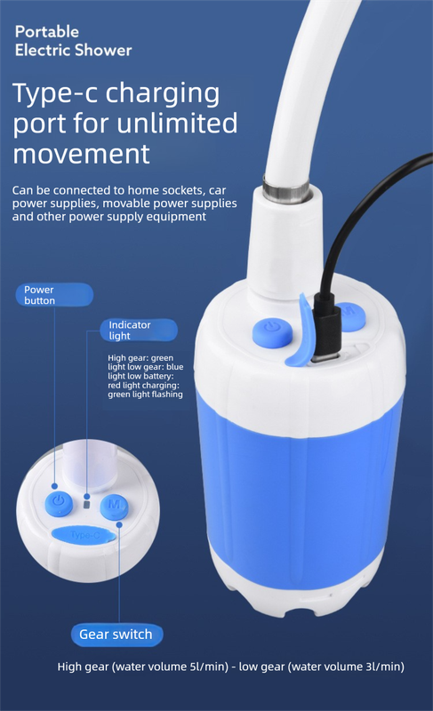 2-in-1 Portable Electric Outdoor Shower and Car Wash Kit Handheld Rechargeable Water Pump Set for Camping, Dorms, and Detailing