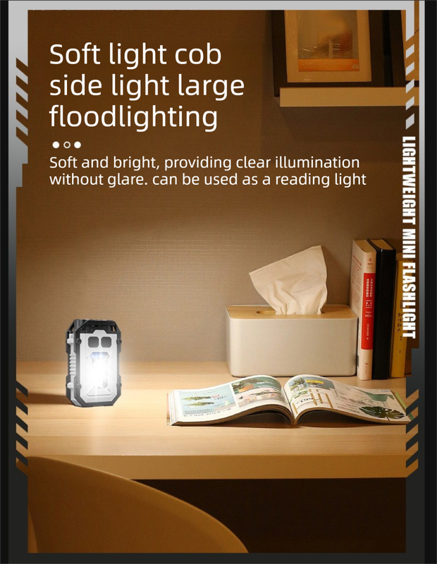 Mini EDC Keychain Flashlight Dual LED Super Bright 750mAh Type-C Rechargeable Magnetic Torch Work Light Black