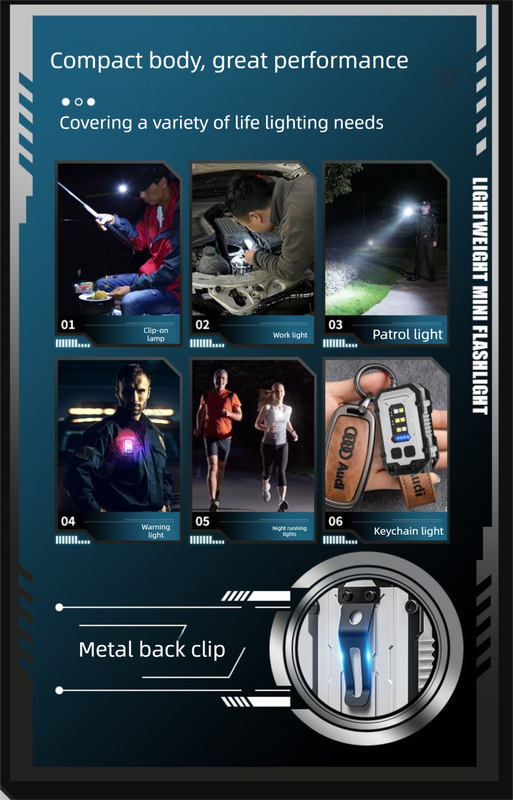 Mini EDC Keychain Flashlight Dual LED Super Bright 750mAh Type-C Rechargeable Magnetic Torch Work Light Black