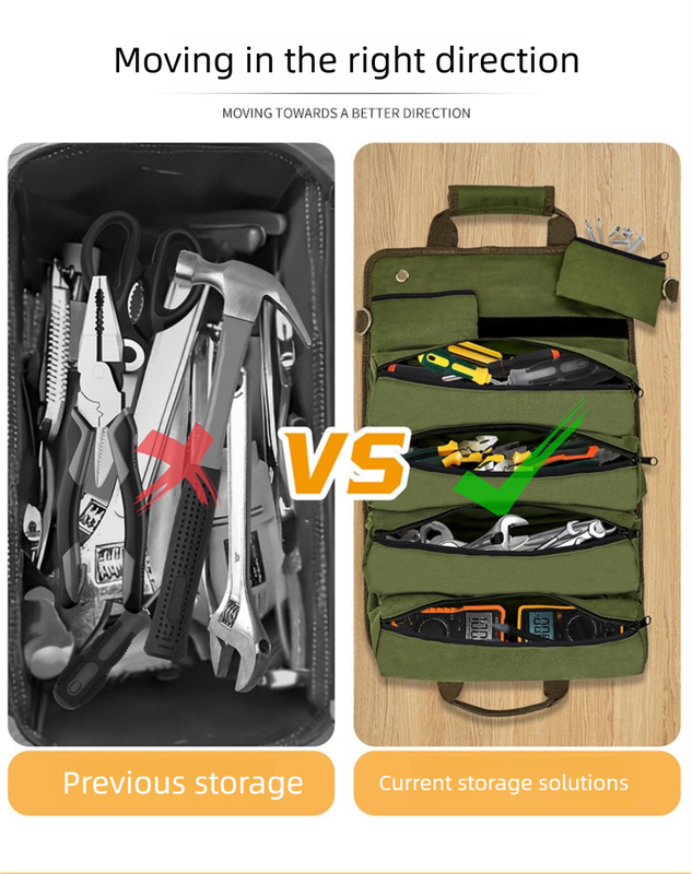 Heavy Duty Tool Roll Up Bag Organiser Multi-Pocket Canvas Carry Pouch for Electrician DIY Mechanic & 4WD Camping Black