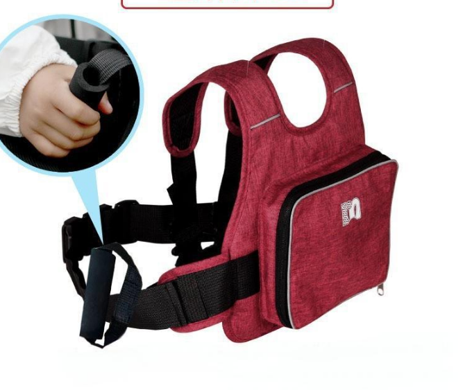 Child Motorcycle Safety Harness Strap Adjustable Passenger Belt with Handles & Storage Pocket Breathable Linen Red for Scooter
