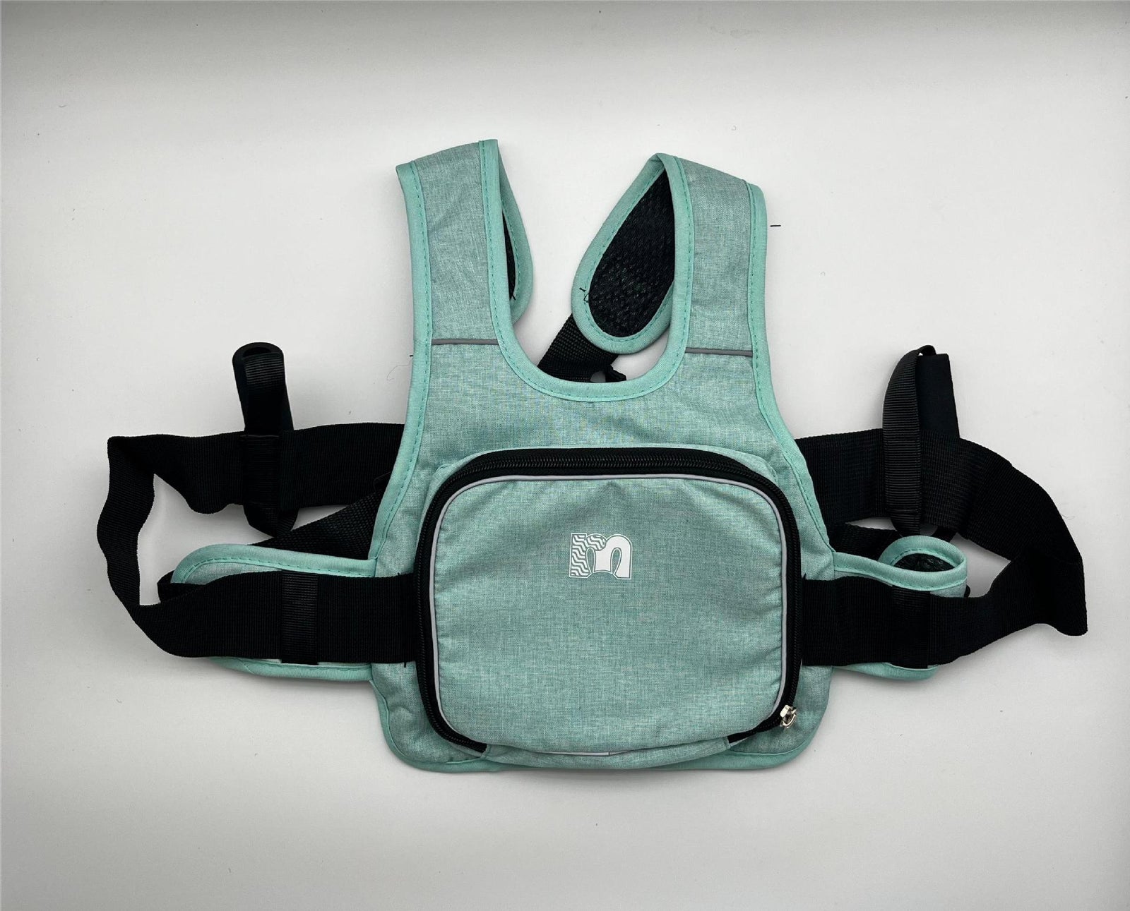 Child Motorcycle Safety Harness Strap Adjustable Passenger Belt with Handles & Storage Pocket Breathable Linen Light Blue for Scooter