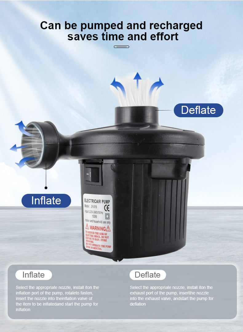 Electric Air Pump AC 220V-240V Portable Quick Inflator Deflator with 3 Nozzles for Air Mattress Pool Floats Vacuum Storage Bags AU Plug