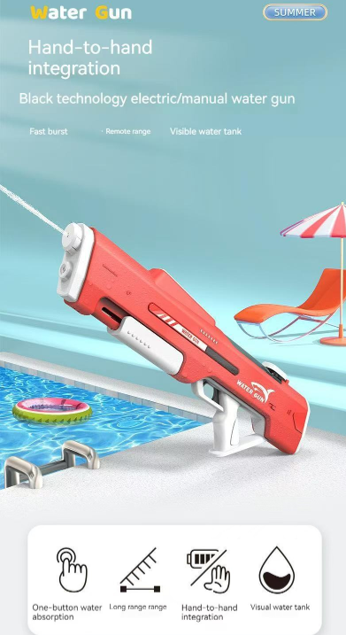 Electric Water Gun Auto Refill 43cm High Pressure Blaster Toy Rechargeable Squirt Soaker for Kids & Adults White