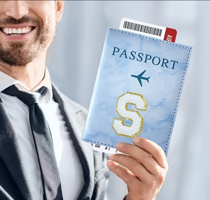 Fashion Initial Letter Passport Holder Stylish Travel Wallet Cover with Alphabet Pattern – Design I