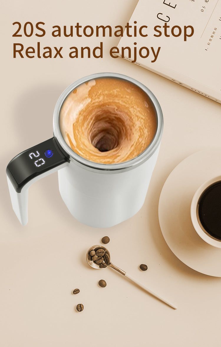 Smart Self-Stirring Coffee Mug with LCD Temperature Display 380ml - Rechargeable Electric Mixing Cup for Coffee, Protein Shakes & Hot Chocolate - White