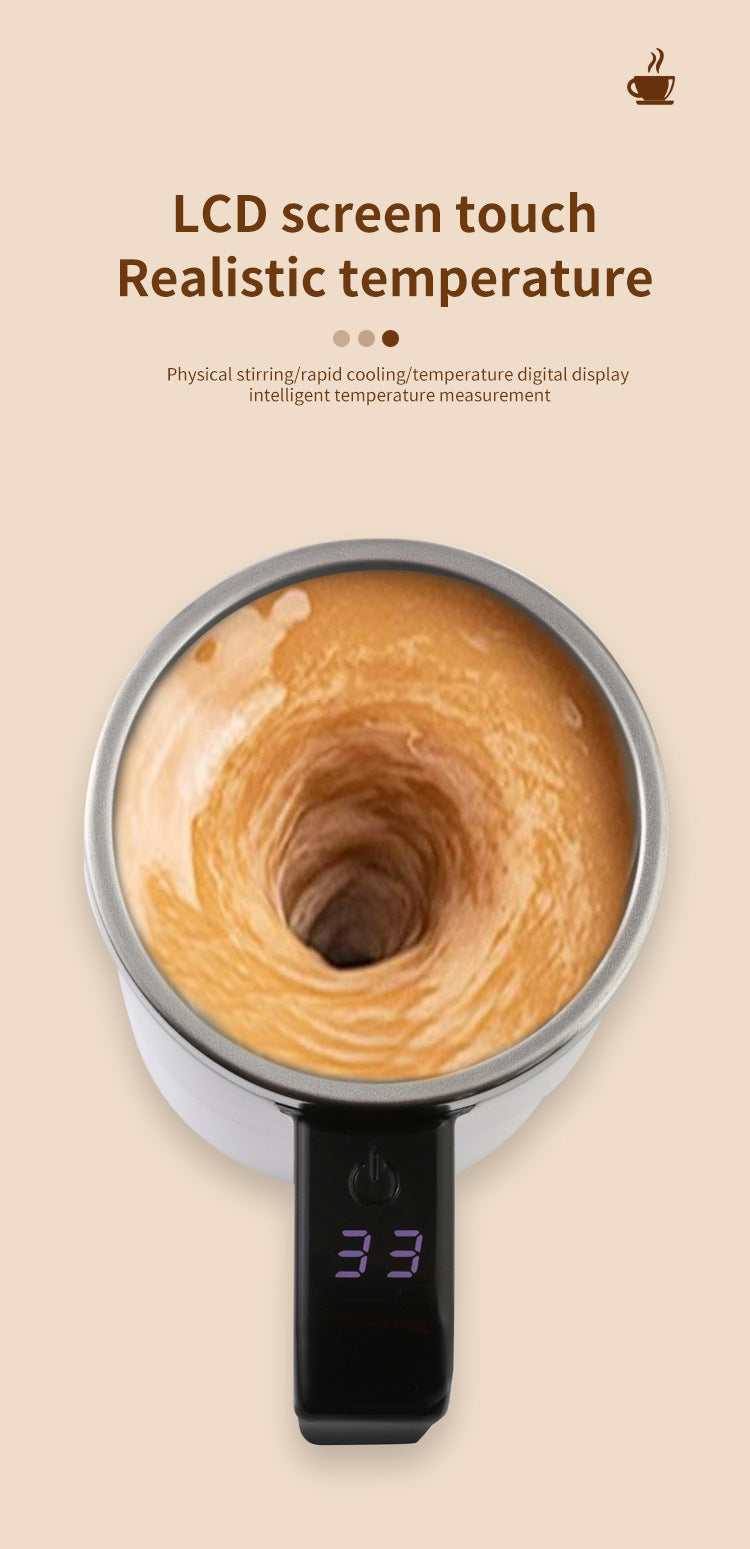 Smart Self-Stirring Coffee Mug with LCD Temperature Display 380ml - Rechargeable Electric Mixing Cup for Coffee, Protein Shakes & Hot Chocolate - Black