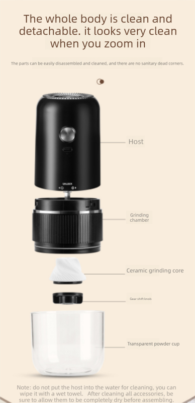 Portable Electric Coffee Grinder Wireless Rechargeable Burr Mill with Cleaning Brush Automatic Bean Grinder MDJ-13 Black