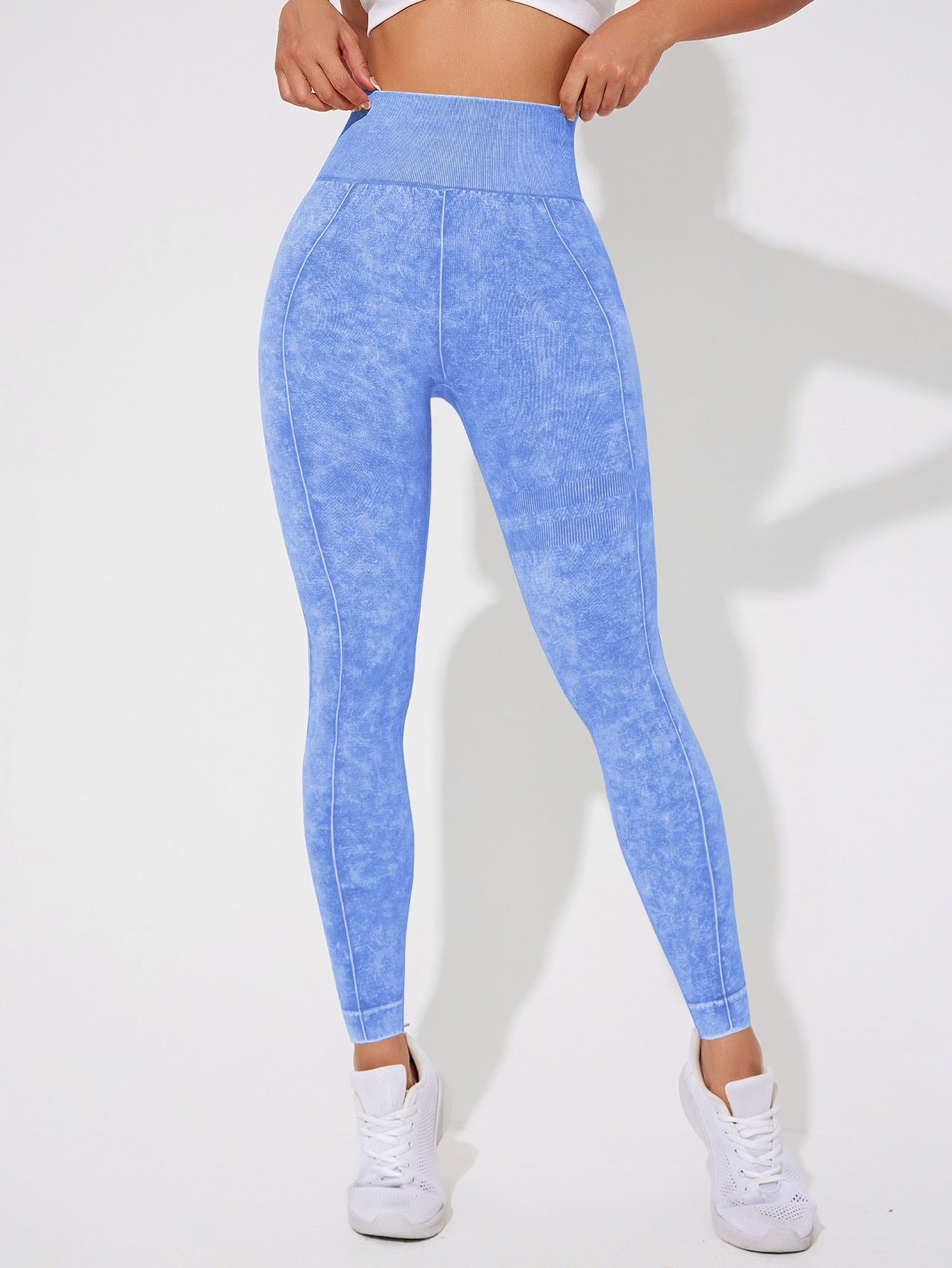 Seamless High Waisted Yoga Leggings 2 PCS Solid Black and Sand Washed Blue Size XL Moisture Wicking Activewear