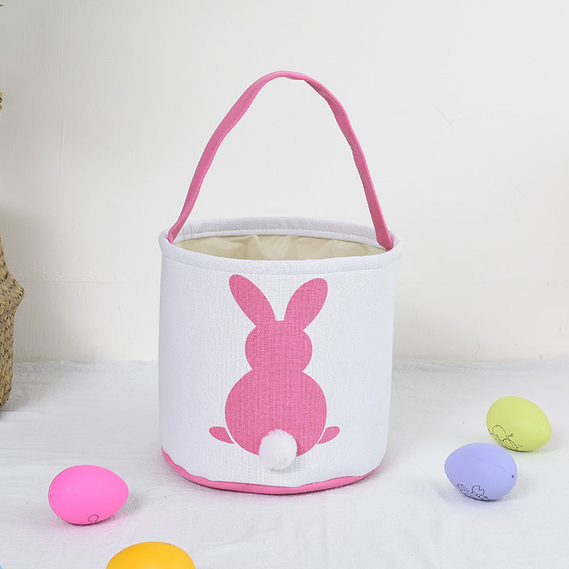 Personalised Easter Bunny Basket Hand-Embroidered Canvas Tote – Soft Pink Bunny Ear Candy Bag & Storage Bucket