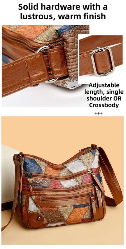 Lightweight Contrast Color Patchwork Shoulder Bag - Multi-Zipper Large Capacity PU Leather Satchel for Women(Style 2)