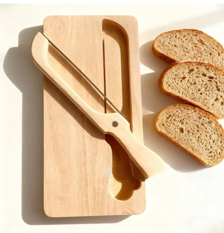 Portable Magnetic Bread Slicing Set: Serrated Toast Knife with Integrated Wooden Cutting Board