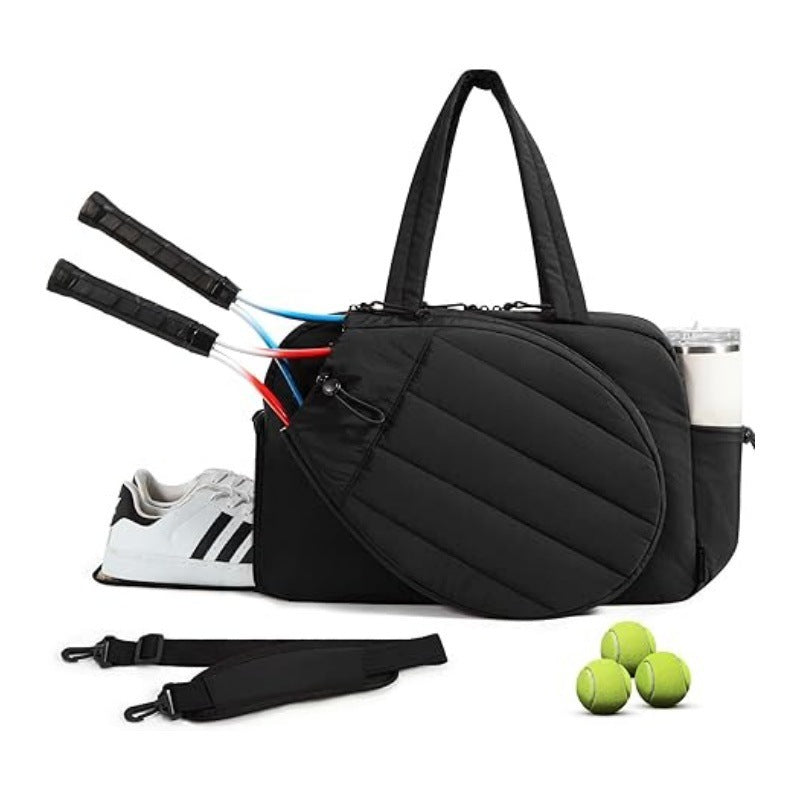 42L Black Tennis & Pickleball Expandable Tote Bag wIth Shoe-Zone & Bottle Side Pocket - Waterproof Gym Bag for Racquets & Paddles