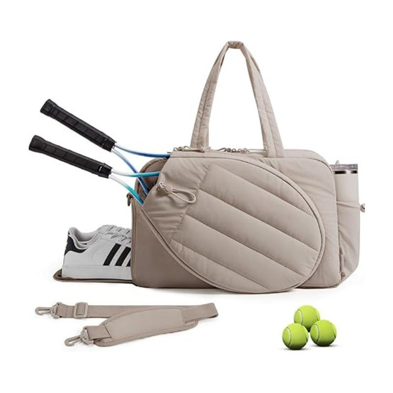 42L Khaki Tennis & Pickleball Expandable Tote Bag wIth Shoe-Zone & Bottle Side Pocket - Waterproof Gym Bag for Racquets & Paddles