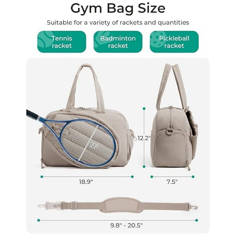 42L Khaki Tennis & Pickleball Expandable Tote Bag wIth Shoe-Zone & Bottle Side Pocket - Waterproof Gym Bag for Racquets & Paddles
