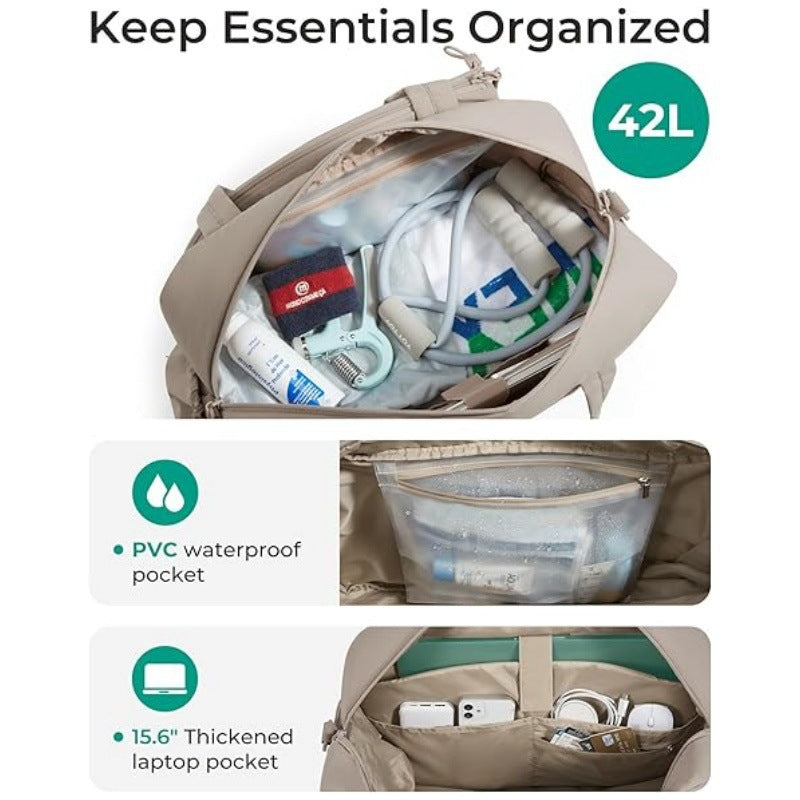 42L Light-Grey Tennis & Pickleball Expandable Tote Bag wIth Shoe-Zone & Bottle Side Pocket - Waterproof Gym Bag for Racquets & Paddles