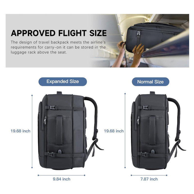 Black Expandable 17-Inch Laptop Travel Backpack with USB Port - Durable TSA Friendly Carry-on Luggage Bag