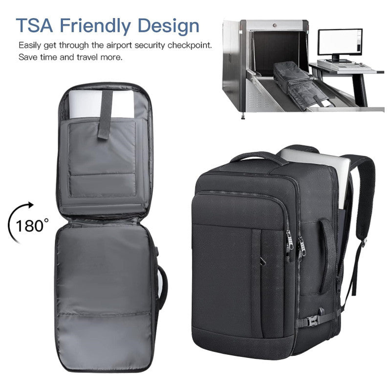 Black Expandable 17-Inch Laptop Travel Backpack with USB Port - Durable TSA Friendly Carry-on Luggage Bag
