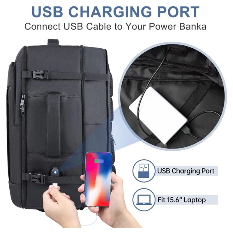 Black Expandable 17-Inch Laptop Travel Backpack with USB Port - Durable TSA Friendly Carry-on Luggage Bag