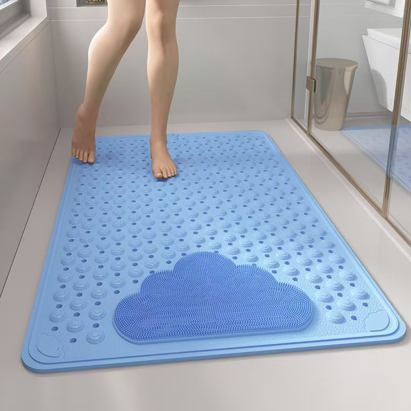 Blue Eco-Friendly Bath Mat with Massage Points - Anti-Slip Suction Cup Safety Bathroom Rug (S Size 68.5X34x2 CM)