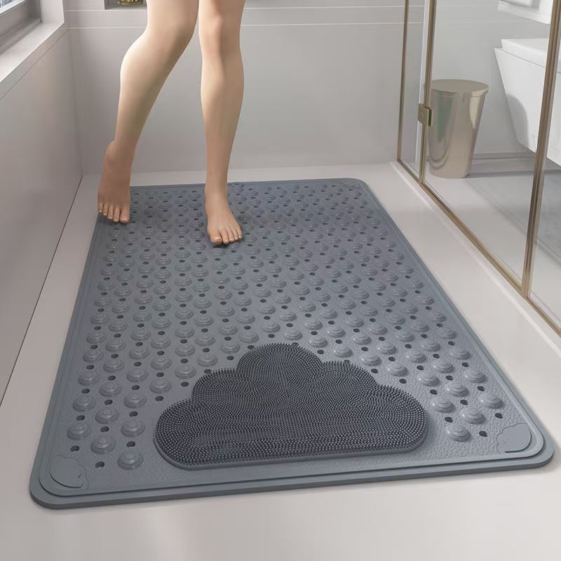 Grey Eco-Friendly Bath Mat with Massage Points - Anti-Slip Suction Cup Safety Bathroom Rug (M Size 75.5X44x2 CM)