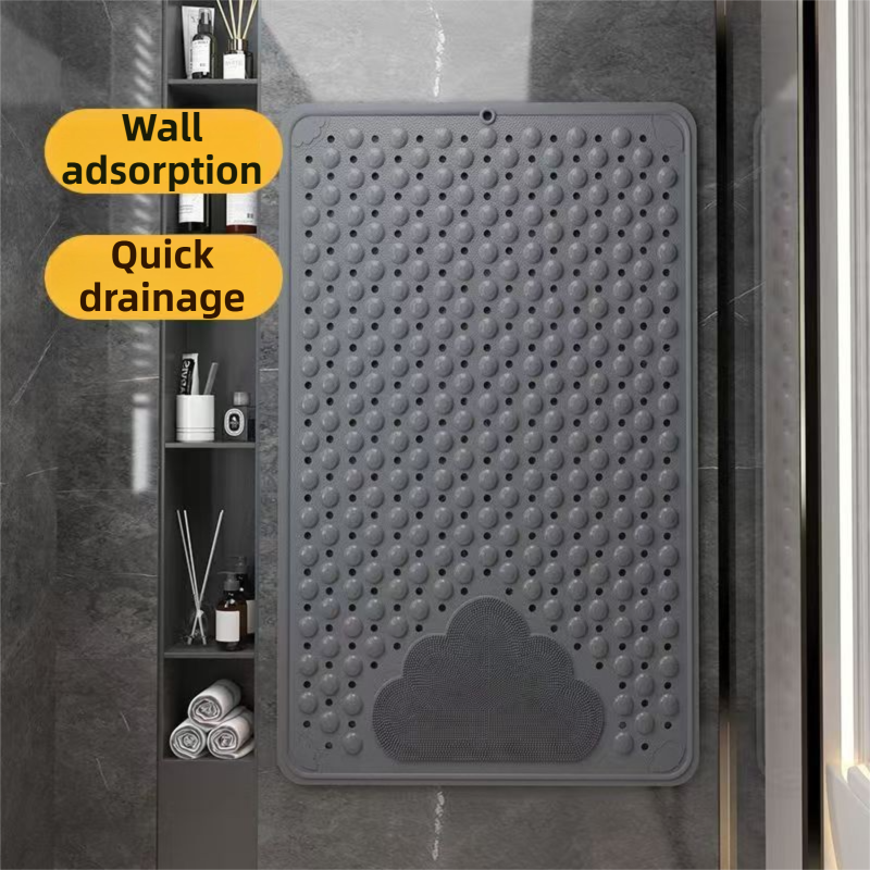 2-Pack Grey Eco-Friendly Bath Mat with Massage Points - Anti-Slip Suction Cup Safety Bathroom Rug (L Size 86.5X53x2 CM)
