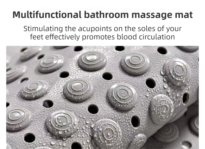 Khaki Eco-Friendly Bath Mat with Massage Points - Anti-Slip Suction Cup Safety Bathroom Rug (S Size 68.5X34x2 CM)