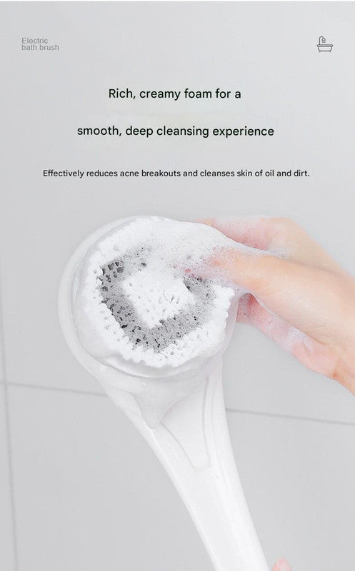 Grey Electric 360°Rotating Shower Brush with Long Handle for Back Scrubbing(43CM) - IPX7 Waterproof & Premium Silicone & PA Bristles