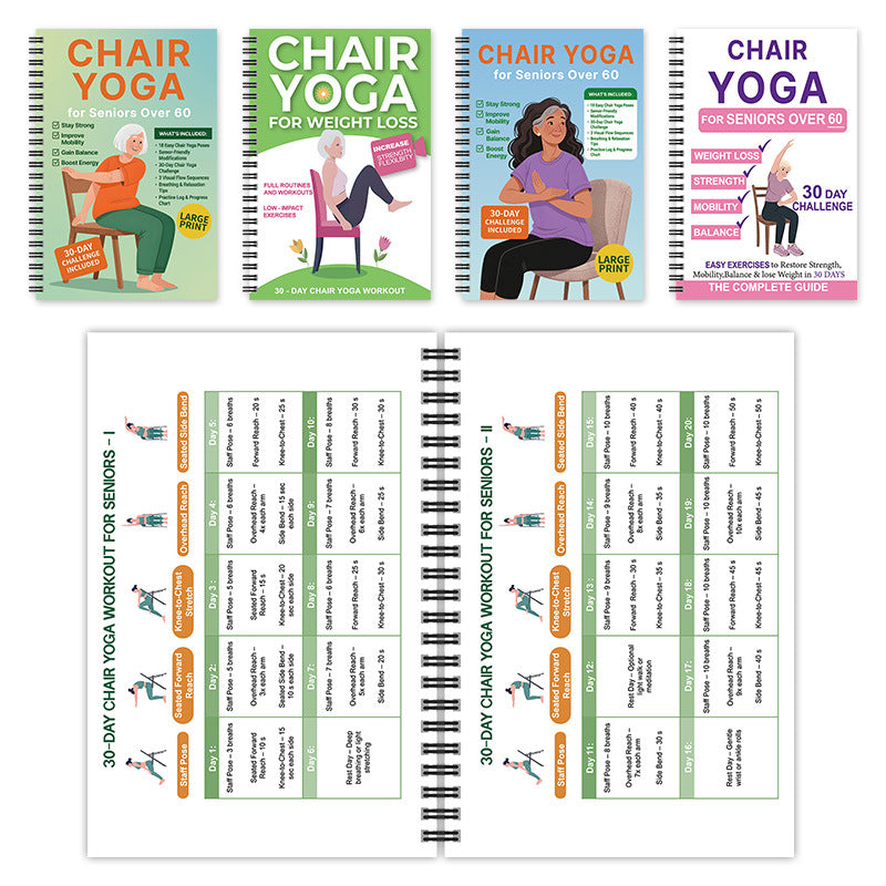 4-Pack Chair Yoga for Weight Loss Guide Set for Seniors - Portable & Easy-to-Follow Wellness Workout for Gentlely Fat Burning & Muscle Toning