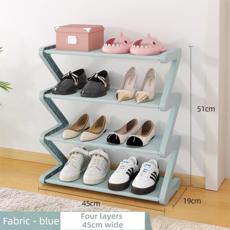 Blue Stable Z-Shaped 4-Tier Shoe Rack(51x45CM) - Waterproof Cloth & Sturdy Steel Pipe, Easy Assembly & Space Saving for Dormitory & Small Apartments