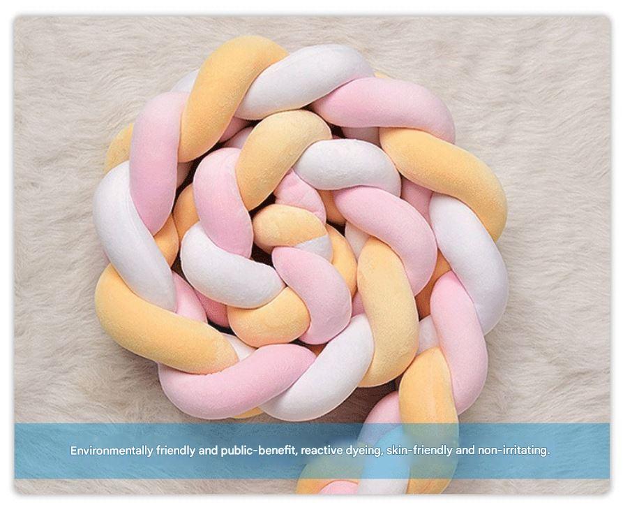 White & Blue & Pink 2M Nordic 3-Strand Hand-Braided Knot Long Pillow - Soft Plush Sofa Cushion, Room Decor for Bedroom & Living Room
