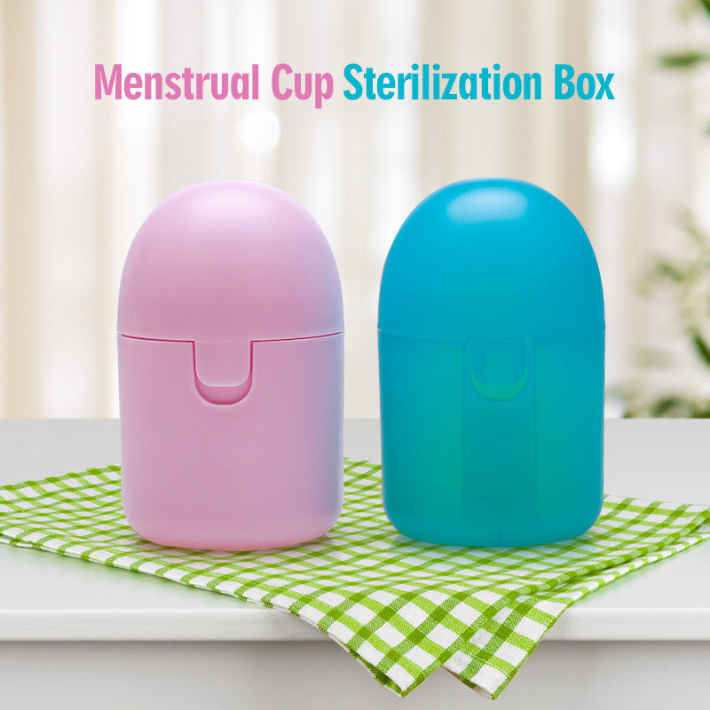 2PCS Reusable Medical Grade Silicone Menstrual Cup(XS Size) & 2PCS Matching Sterilizer Box - Microwave Safe Disinfector Case, Heat Resistant 130°C (Blue Set)
