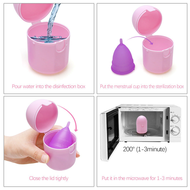 2PCS Reusable Medical Grade Silicone Menstrual Cup(XS Size) & 2PCS Matching Sterilizer Box - Microwave Safe Disinfector Case, Heat Resistant 130°C (Purple Set)