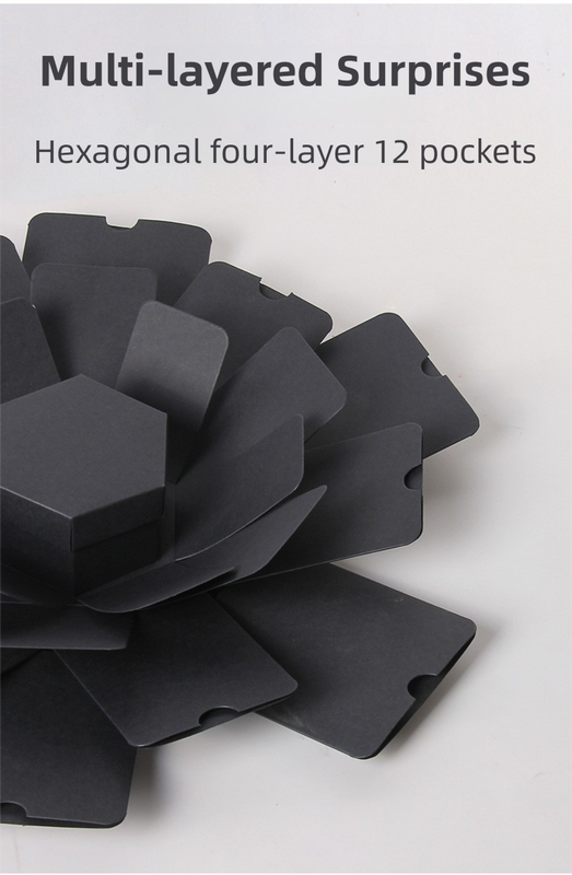 Black Hexagon 4-Layer 12-Pocket Explosion Gift Box(DIY) - Creative Handmade Photo Album & Scrapbook for Anniversaries & Birthdays