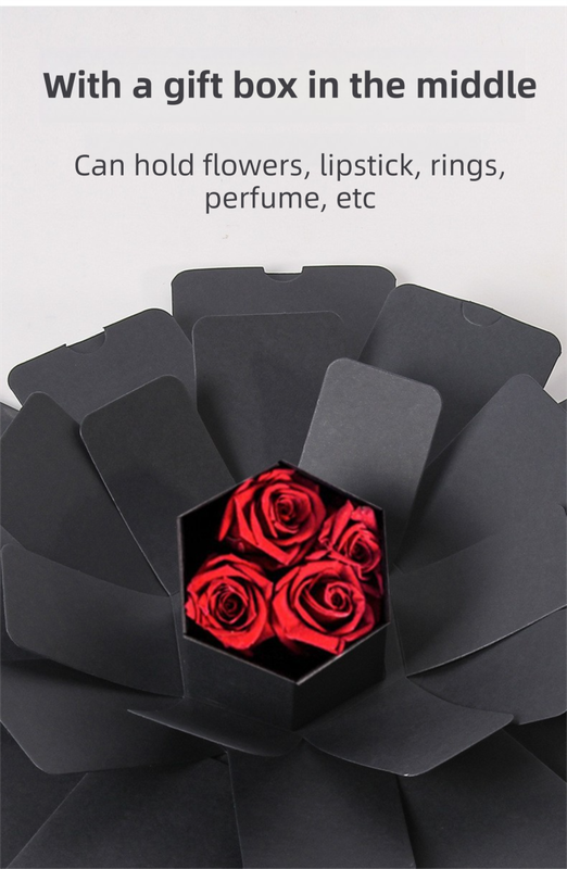 Black Hexagon 4-Layer 12-Pocket Explosion Gift Box(DIY) - Creative Handmade Photo Album & Scrapbook for Anniversaries & Birthdays
