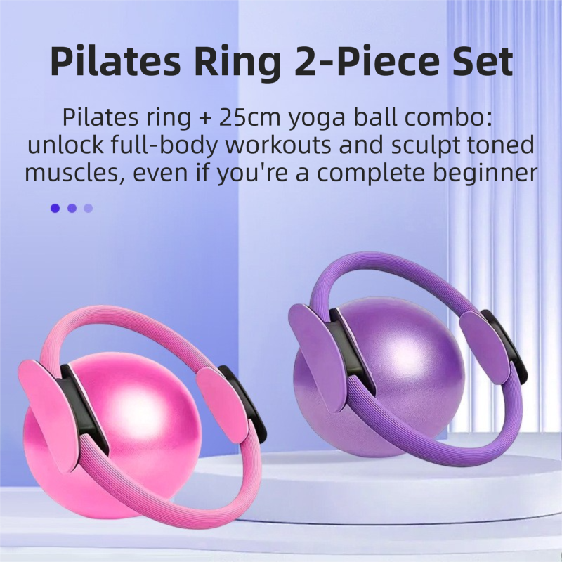 Grey Professional Pilates Ring & Yoga Ball Set - Multipurpose Home Fitness Equipment for Whole-Body Core Training & Pelvic Floor Strengthening