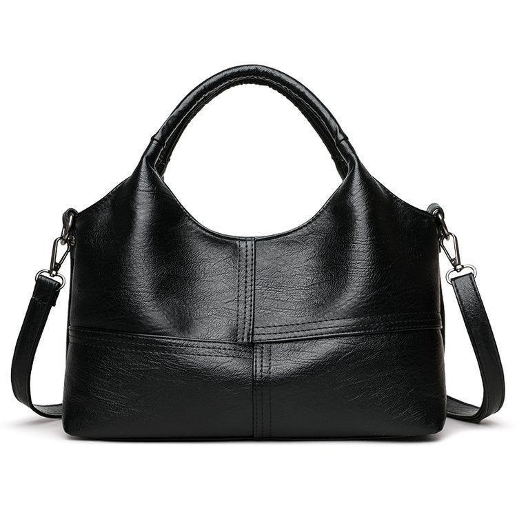 Black Retro Soft PU Leather Handbag for Women - Trendy Large Capacity Daily Crossbody Bag with Detachable Shoulder Strap