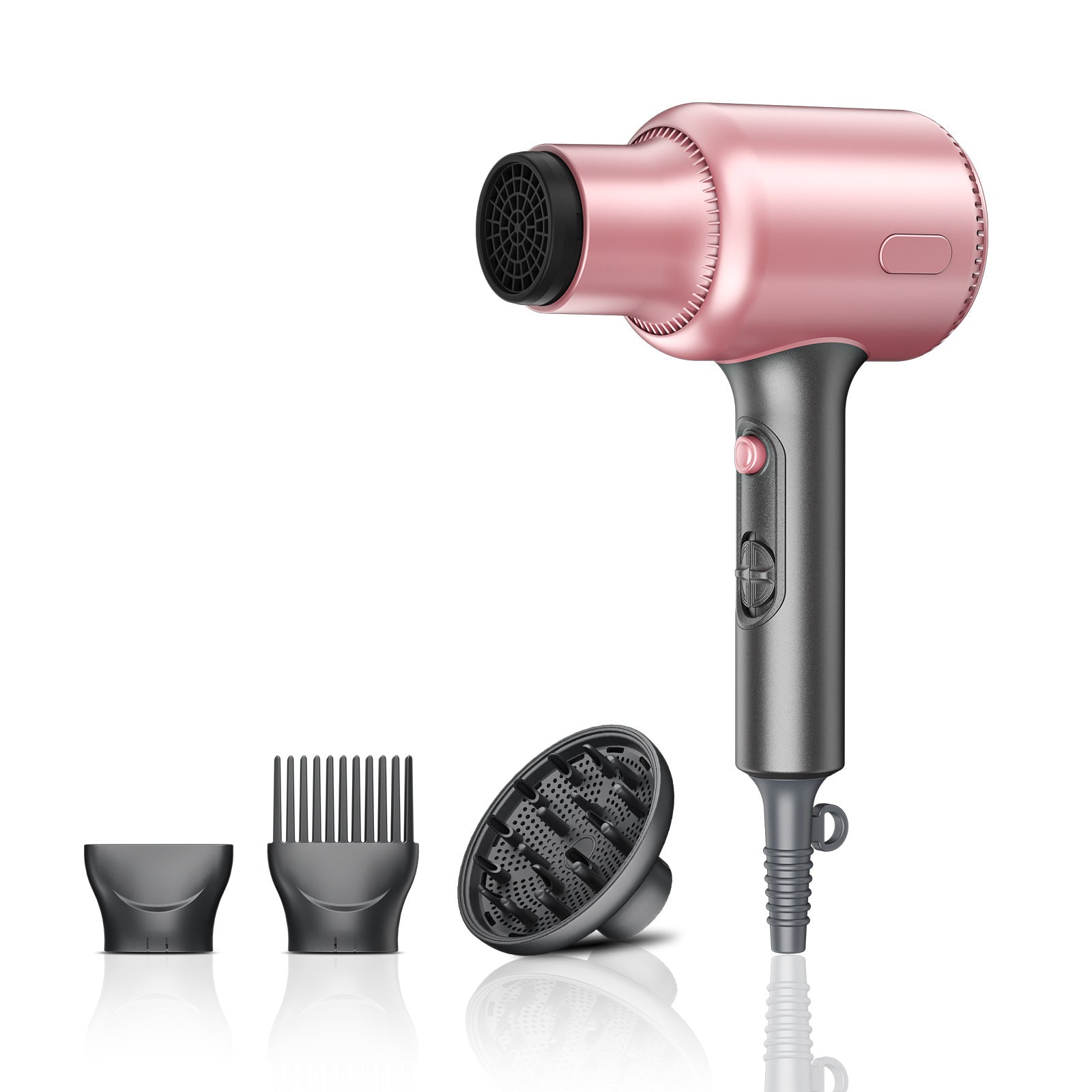 Pink Portable silent Hair Dryer with 3 Heat/Speed Settings and 3 Accessories - High-Power Blow Dryer, 3M Long Cord & 8CM Wide Outlet