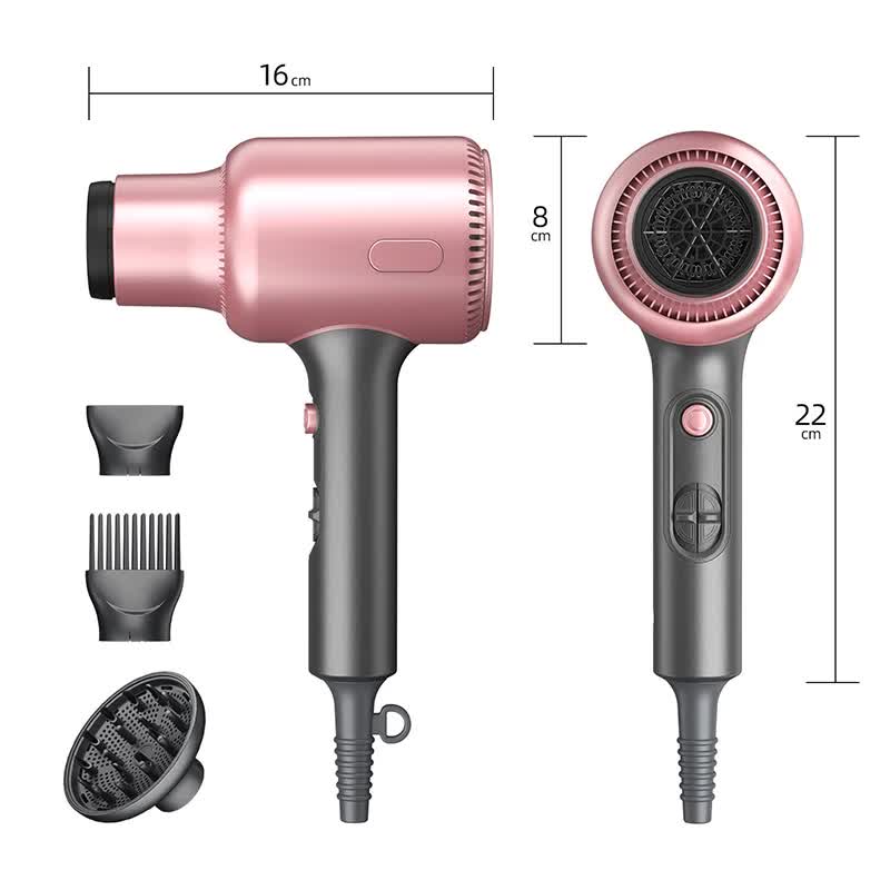 Pink Portable silent Hair Dryer with 3 Heat/Speed Settings and 3 Accessories - High-Power Blow Dryer, 3M Long Cord & 8CM Wide Outlet