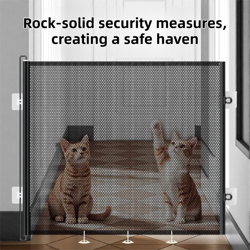 78X110CM Black Retractable Mesh Safety Gate for Pets & Babies - Scratch-Resistant Indoor/Outdoor Security Barrier, No-Drill Installation