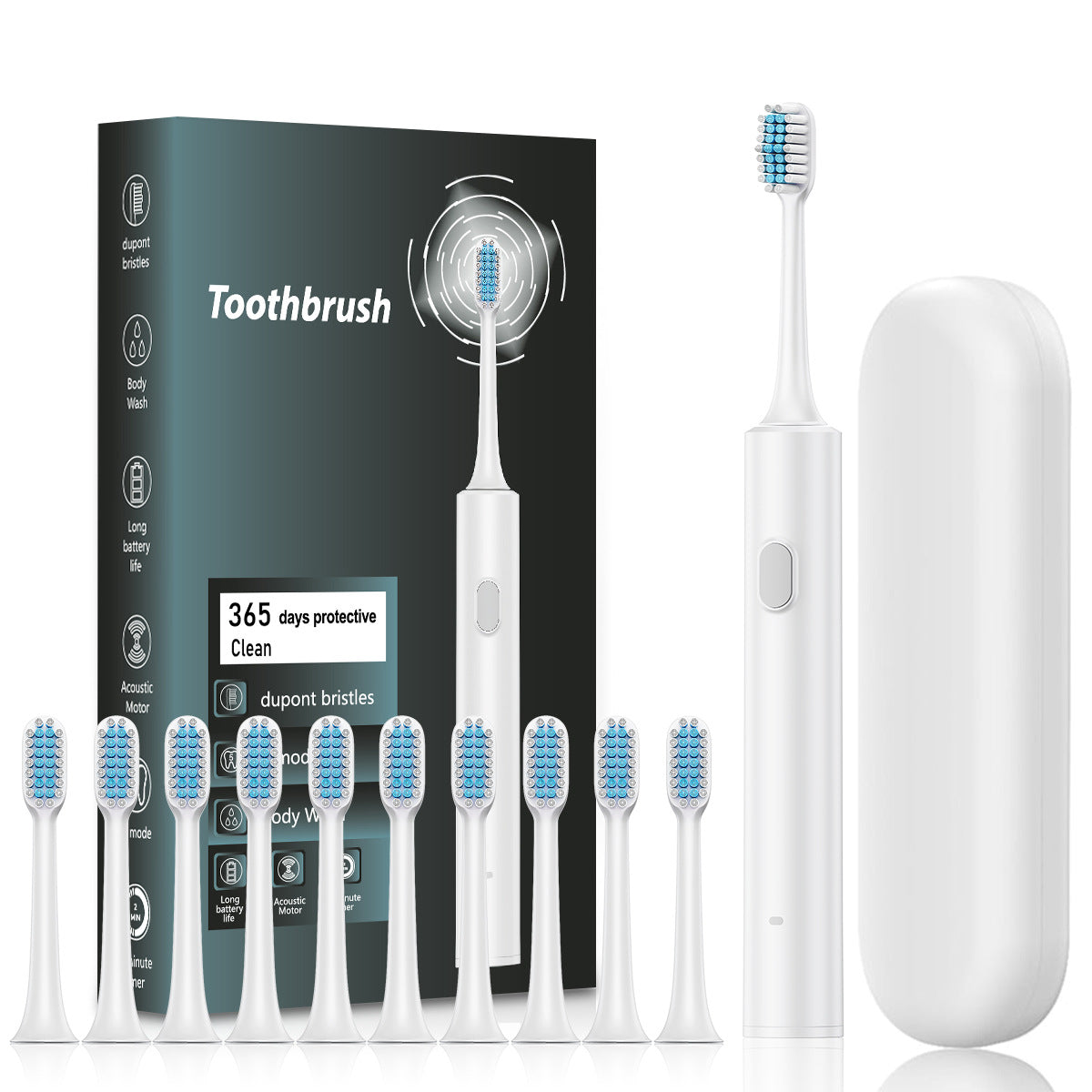 White Sonic Electric Toothbrush Kit with 5 Cleaning Modes, 8 Heads & Travel Case - Smart Timer & Quad-Pacer, Soft Double-Arc Bristles and 120-Day Long Battery Life